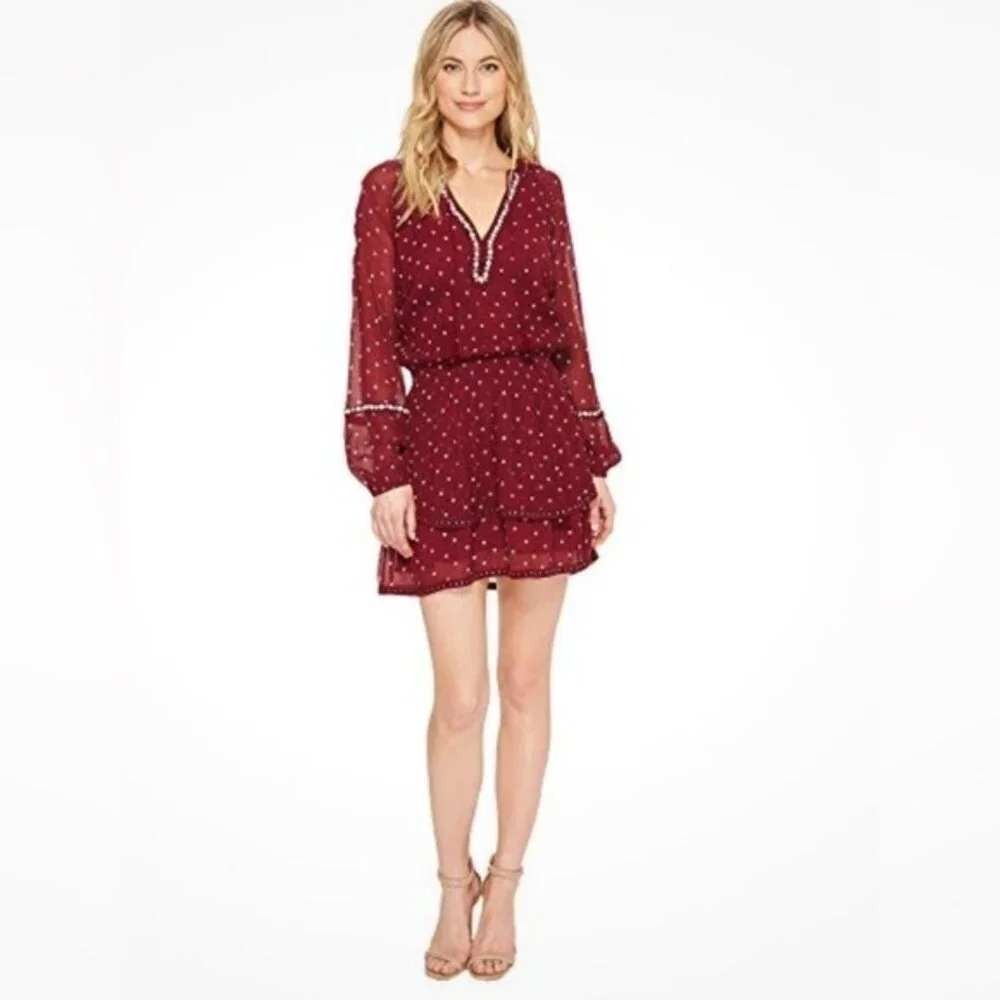 Paige mini shanti ruffle embroidered tassel tiered burgundy bohemian sheer SM ec